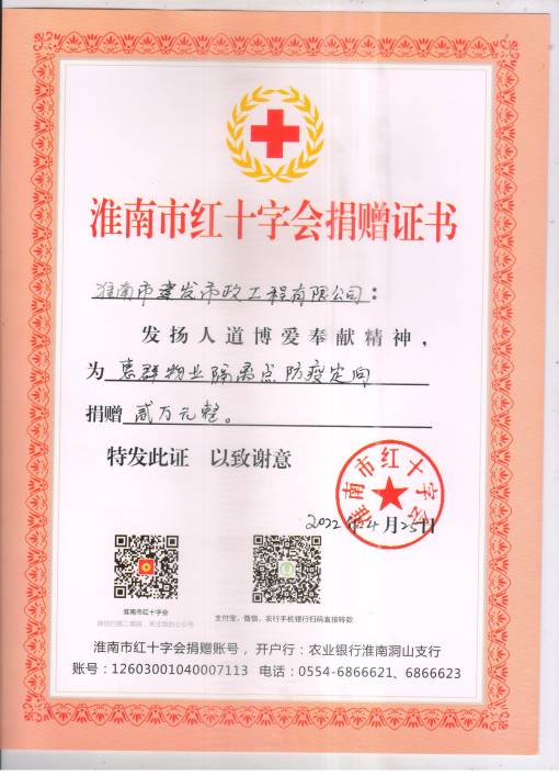 2022年淮南市红十字会捐赠证书
